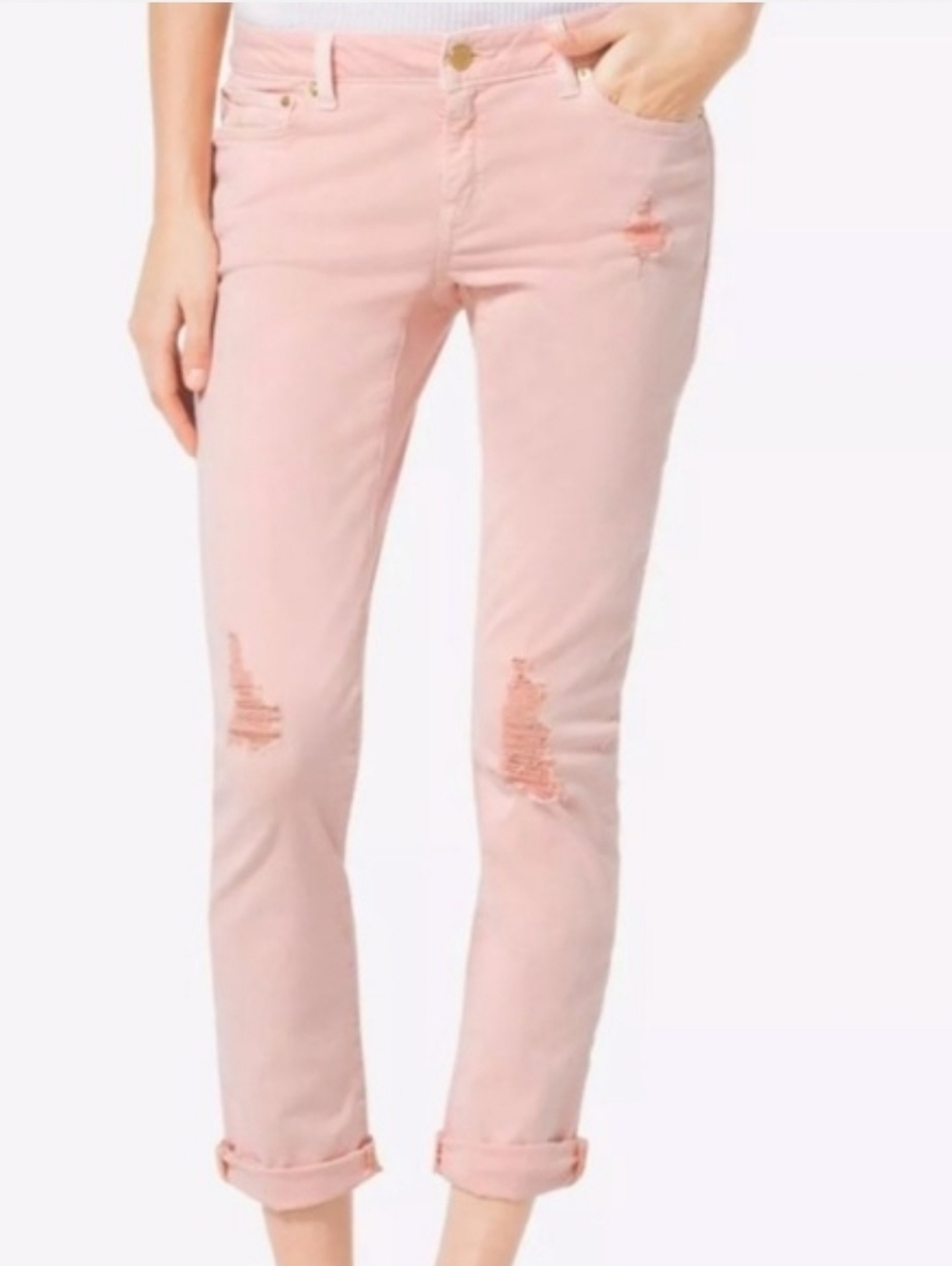 Michael Kors Izzy Cropped Skinny Jeans in Pale Dusty Coral, Size 8